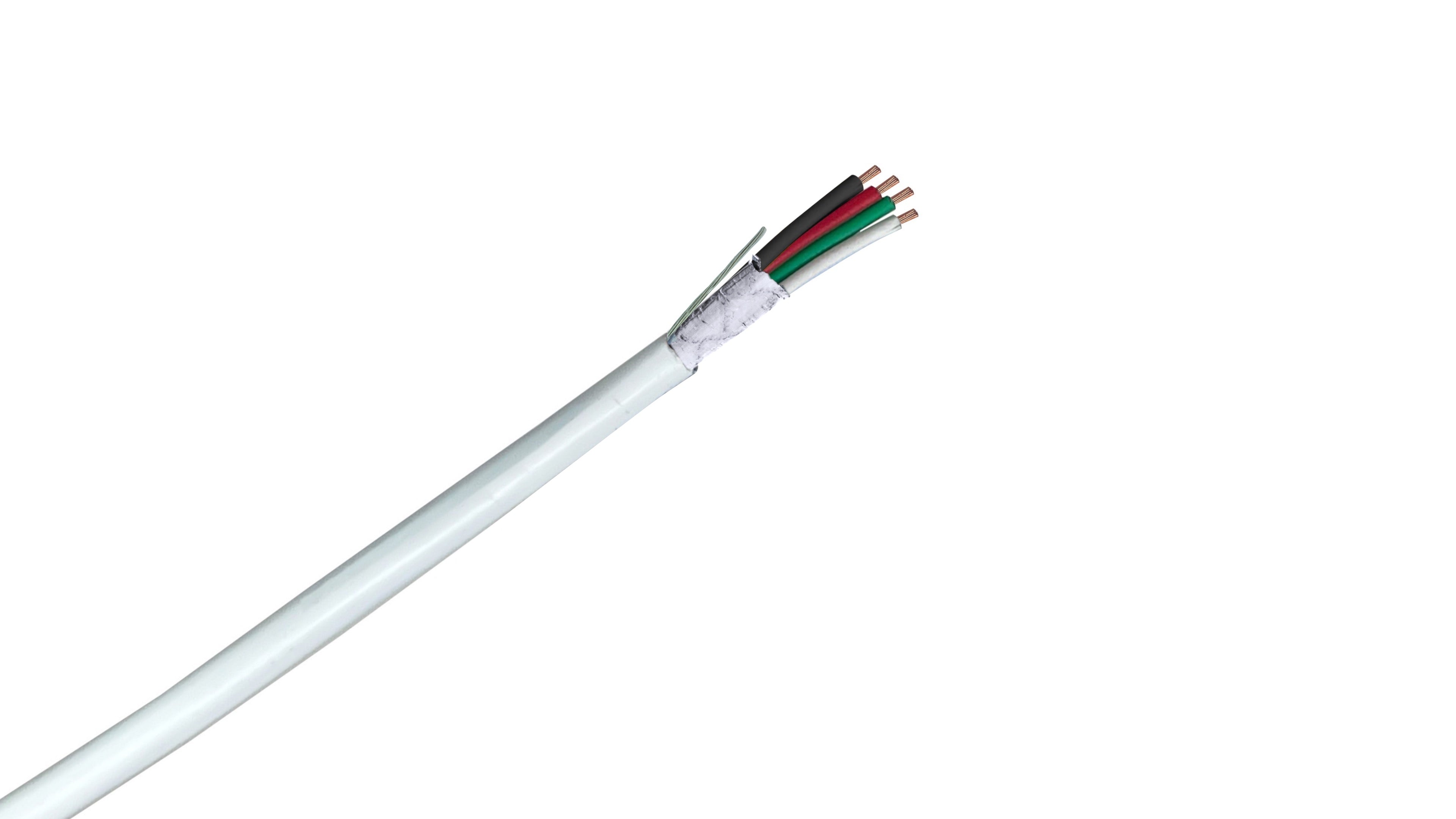 18/4 Shielded Security Cable, 18 AWG 4-Conductor Stranded, CMP Plenum Rated, Foil Shield with Drain, Low Voltage Power Wire.