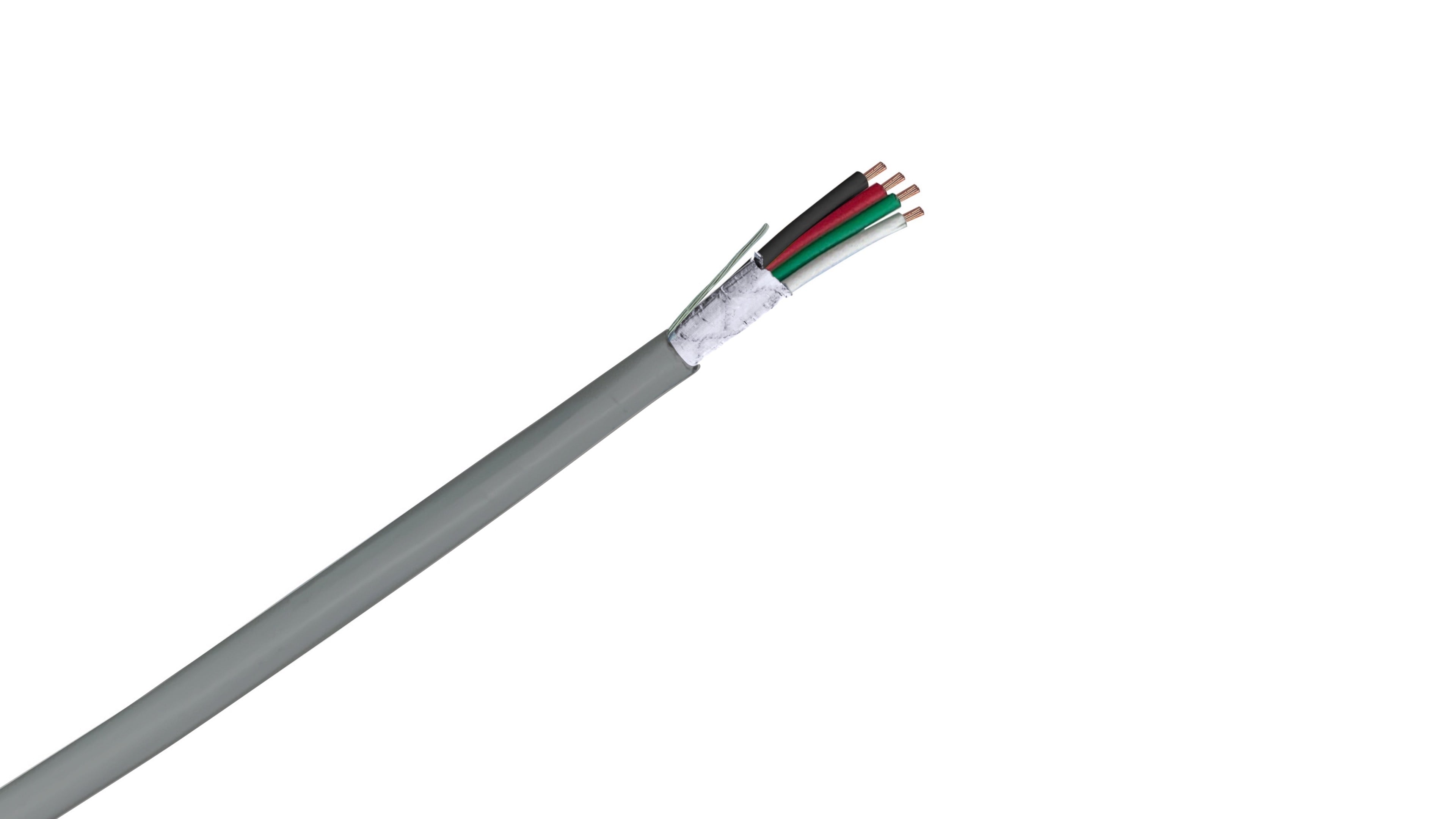 18-4 Shielded Riser Security Cable, 18 AWG 4-Conductor CMR Rated, Foil Shield with Drain Wire for Access Control & Alarms.